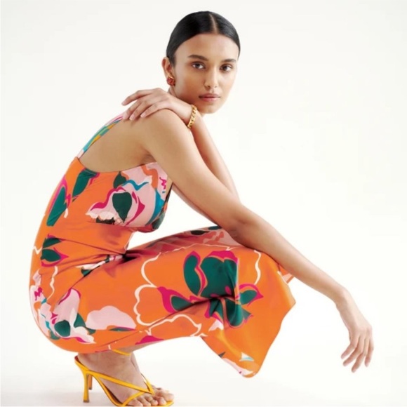 Reformation Daytona Silk Dress in Electra Orange Floral Midi NWT XS - Picture 2 of 9
